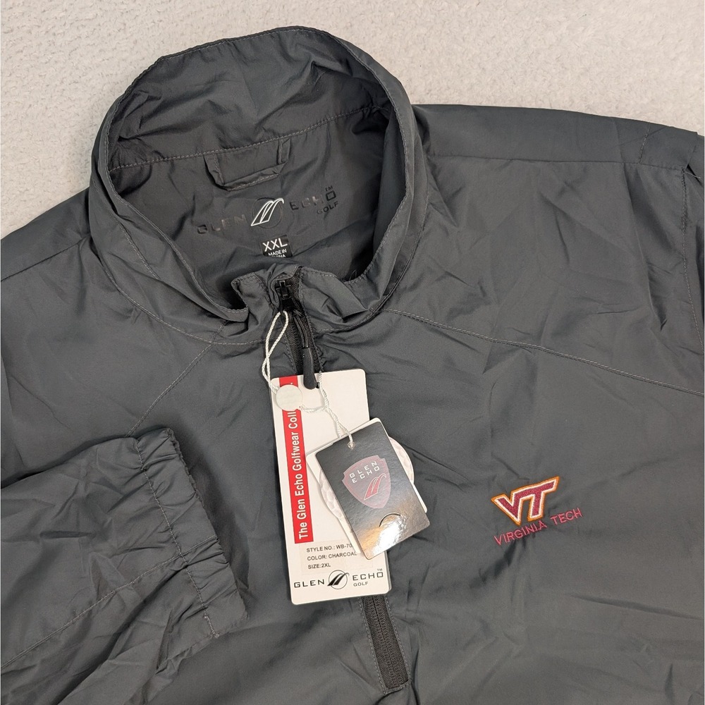 NEW Virginia Tech Hokies Glen Echo Golf Jacket Mens 2XL Windbreaker 1/4 Zip Gray
